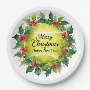 Tennis Christmas With balls wreath Paper Plate