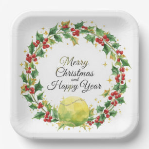 Tennis Christmas With balls wreath Paper Plate