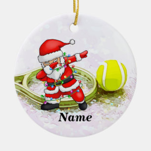 Tennis Christmas with Dabbing Santa Claus Ceramic Ornament