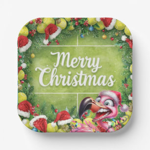 Tennis Christmas with Flamingo themed Paper Plate