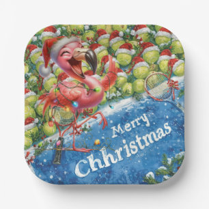 Tennis Christmas with Flamingo themed  Paper Plate