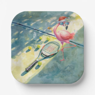 Tennis Christmas with Flamingo themed  Paper Plate