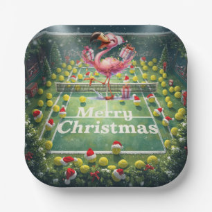 Tennis Christmas with Flamingo themed Paper Plate