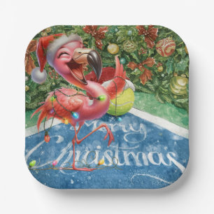 Tennis Christmas with Flamingo themed  Paper Plate
