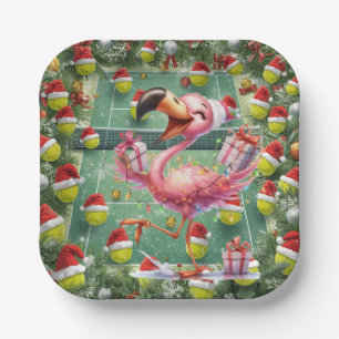 Tennis Christmas with Flamingo themed Paper Plate