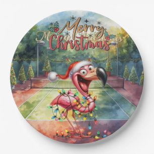 Tennis Christmas with Flamingo themed Paper Plate