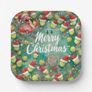 Tennis Christmas with Flamingo themed Paper Plate