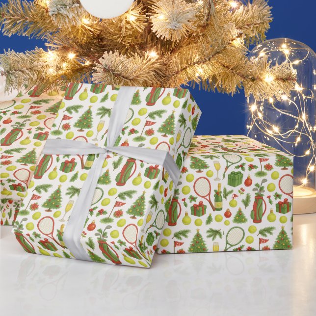 Tennis Christmas with Racket and Ball Wrapping Paper (Holidays)