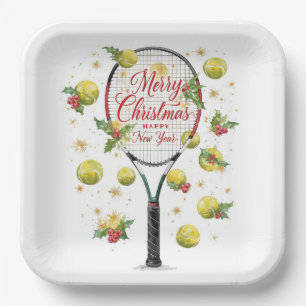Tennis Christmas With racket and balls Paper Plate