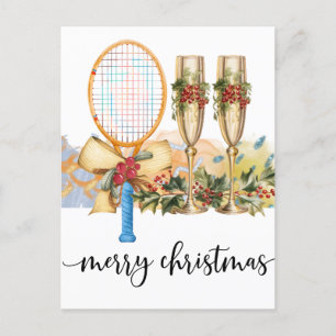 Tennis Christmas with Racket and Christmas themed Holiday Postcard