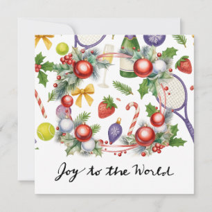 Tennis Christmas with Racket and Christmas Wreath  Holiday Card