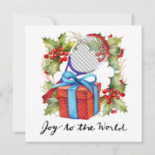 Tennis Christmas with Racket and Christmas Wreath  Holiday Card
