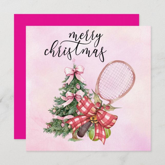 Tennis Christmas with Racket and Christmas Wreath  Holiday Card (Front/Back)