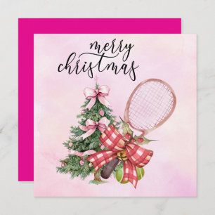 Tennis Christmas with Racket and Christmas Wreath  Holiday Card