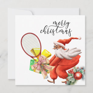 Tennis Christmas with Racket and Christmas Wreath Holiday Card