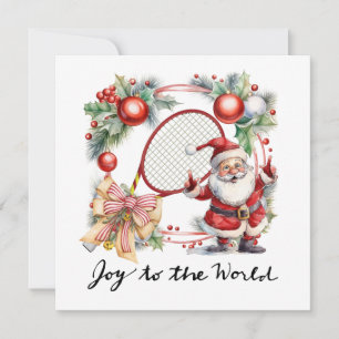Tennis Christmas with Racket and Christmas Wreath  Holiday Card