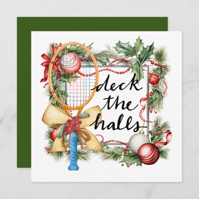 Tennis Christmas with Racket  Holiday Card (Front/Back)