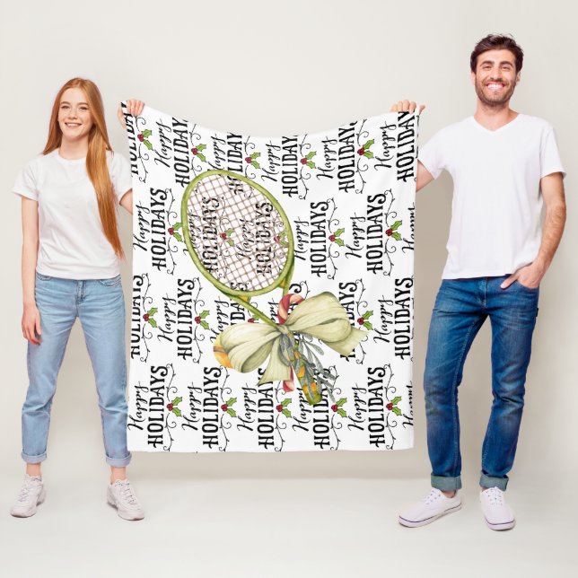Tennis Christmas with Racket  watercolor Fleece Blanket (In Situ)