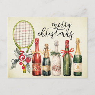 Tennis Christmas with Racket watercolor Holiday Postcard