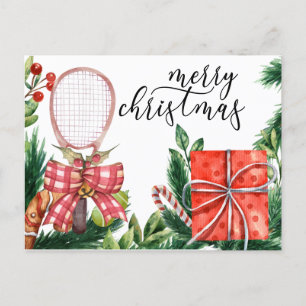 Tennis Christmas with Racket watercolor Holiday Postcard