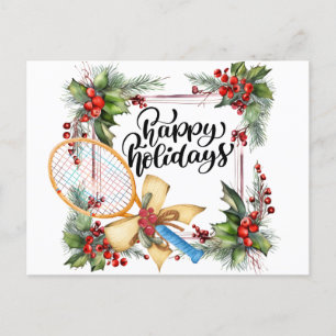 Tennis Christmas with Racket watercolor Holiday Postcard