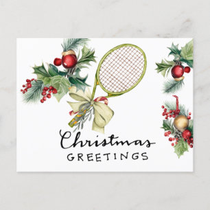 Tennis Christmas with Racket  watercolor Holiday Postcard