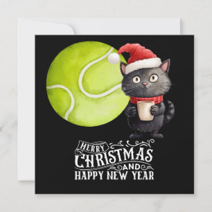 Tennis Christmas with Santa Cat  Holiday Card