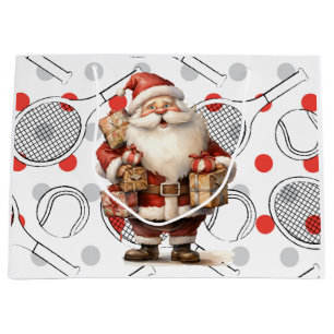 Tennis  Christmas with Santa Claus and racket  Large Gift Bag