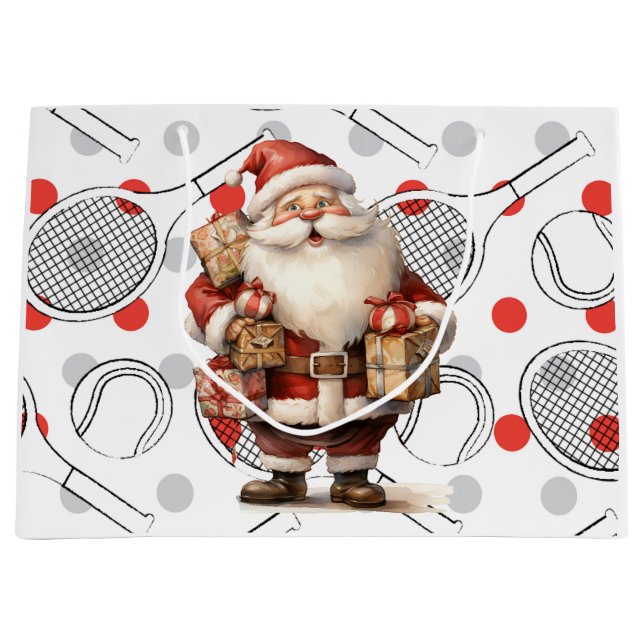 Tennis  Christmas with Santa Claus and racket  Large Gift Bag (Front)