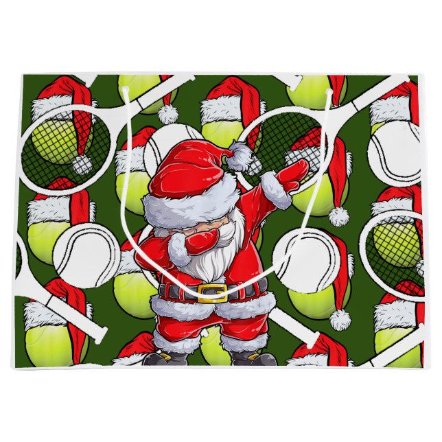 Tennis  Christmas with Santa Claus and racket  Large Gift Bag (Front)