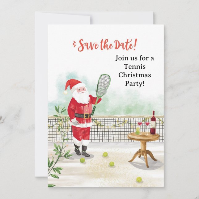 Tennis Christmas with Santa Claus at Court Invitation (Front)