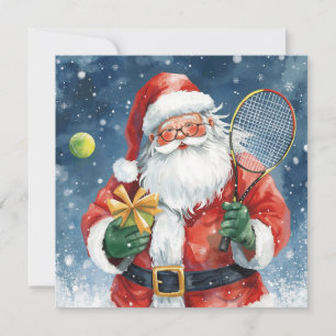 Tennis Christmas with Santa Claus Holiday Card