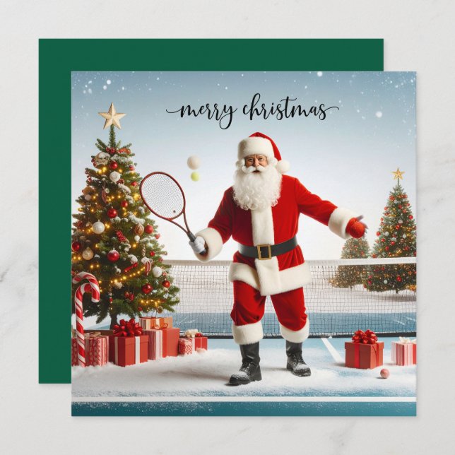 Tennis Christmas with Santa Claus Holiday Card (Front/Back)