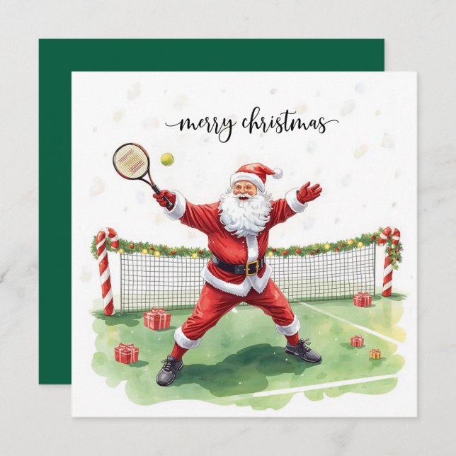 Tennis Christmas with Santa Claus Holiday Card (Front/Back)