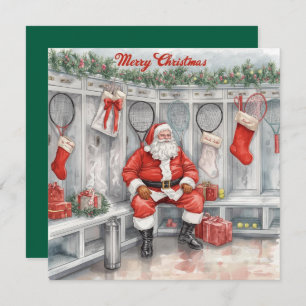 Tennis Christmas with Santa Claus Holiday Card