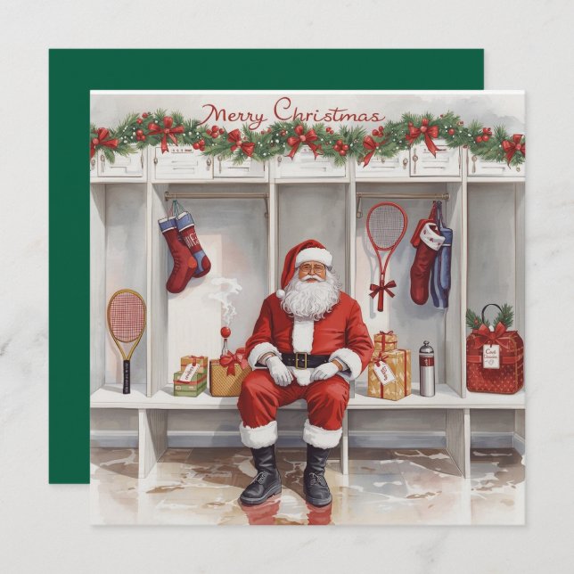 Tennis Christmas with Santa Claus Holiday Card (Front/Back)