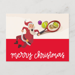 Tennis Christmas with Santa Claus Holiday Postcard