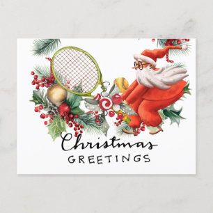 Tennis Christmas with Santa Claus Holiday Postcard