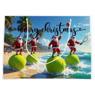Tennis Christmas with Santa Claus Large Gift Bag