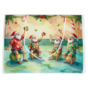 Tennis Christmas with Santa Claus  Large Gift Bag
