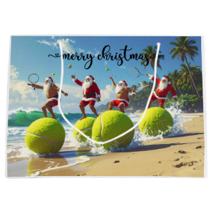 Tennis Christmas with Santa Claus  Large Gift Bag