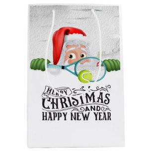 Tennis Christmas with Santa CLAUS Medium Gift Bag