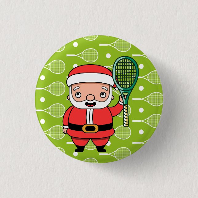 Tennis Christmas with Santa Claus on Balls Party  3 Cm Round Badge (Front)