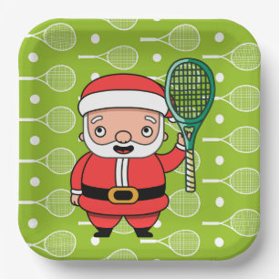 Tennis Christmas with Santa Claus on Balls Party Paper Plate