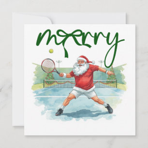Tennis Christmas with Santa Claus on the court Holiday Card
