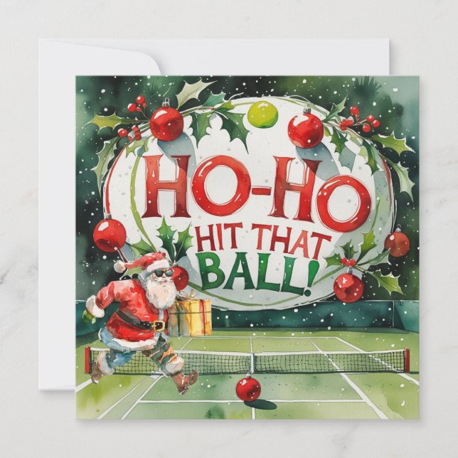 Tennis Christmas with Santa Claus on the court Holiday Card (Front)
