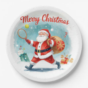 Tennis Christmas with Santa Claus Paper Plate