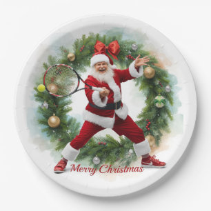 Tennis Christmas with Santa Claus Paper Plate