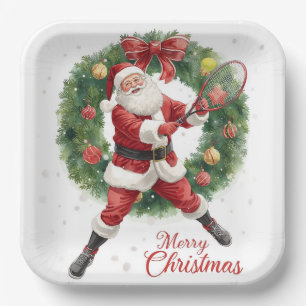 Tennis Christmas with Santa Claus Paper Plate