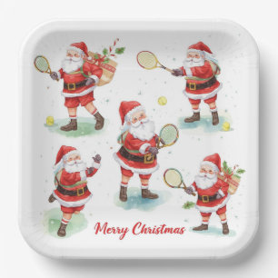 Tennis Christmas with Santa Claus Paper Plate